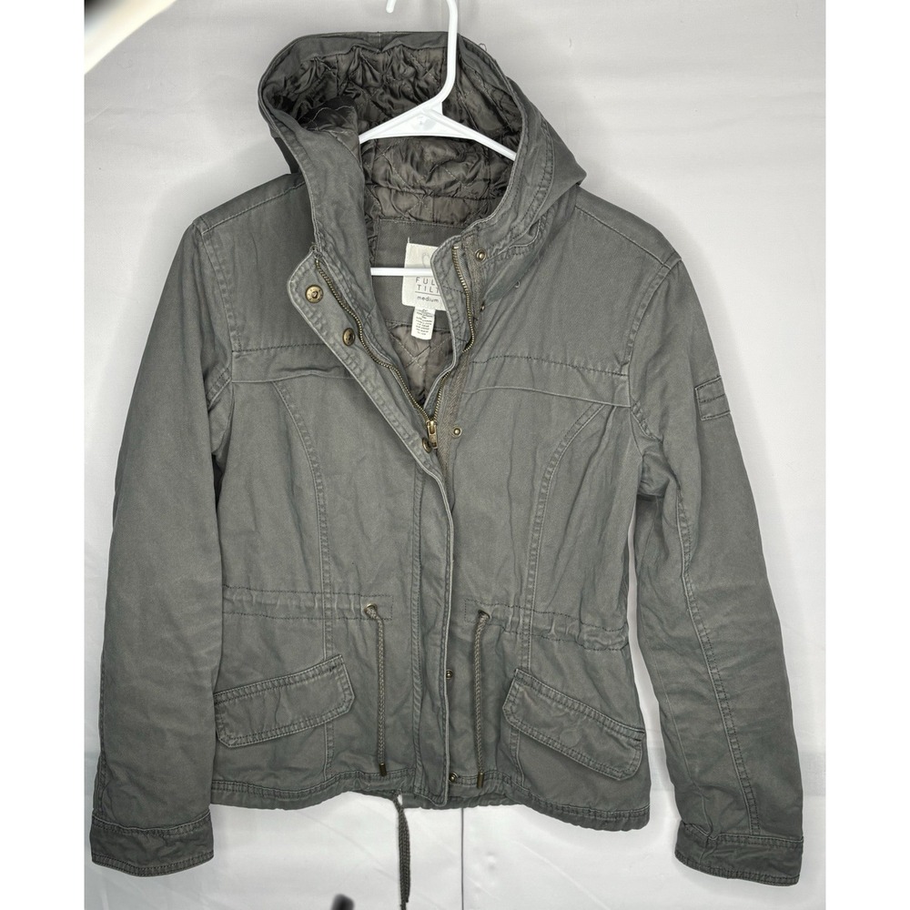 Full Tilt Women's Utility Anorak‎ Jacket Medium Gray Hooded Quilted